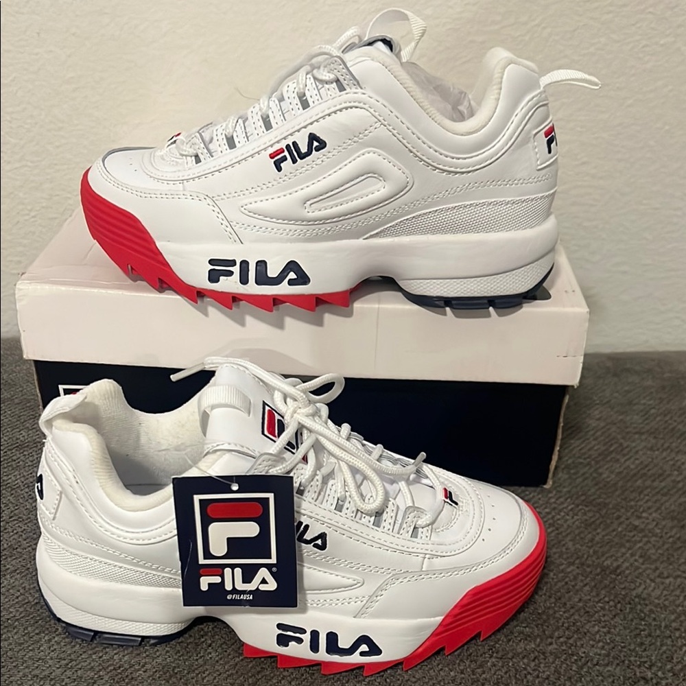 Fila White Sneakers with Red Highlights